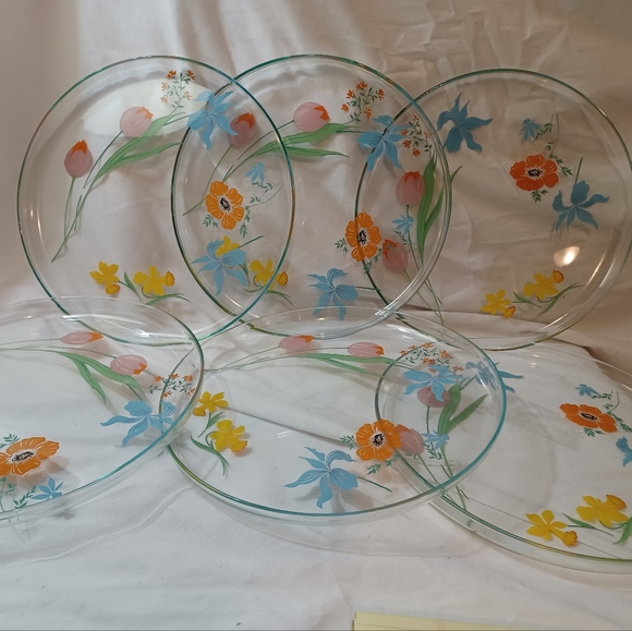 unknown Dining Vintage Painted Glass Plates 6 Poshmark